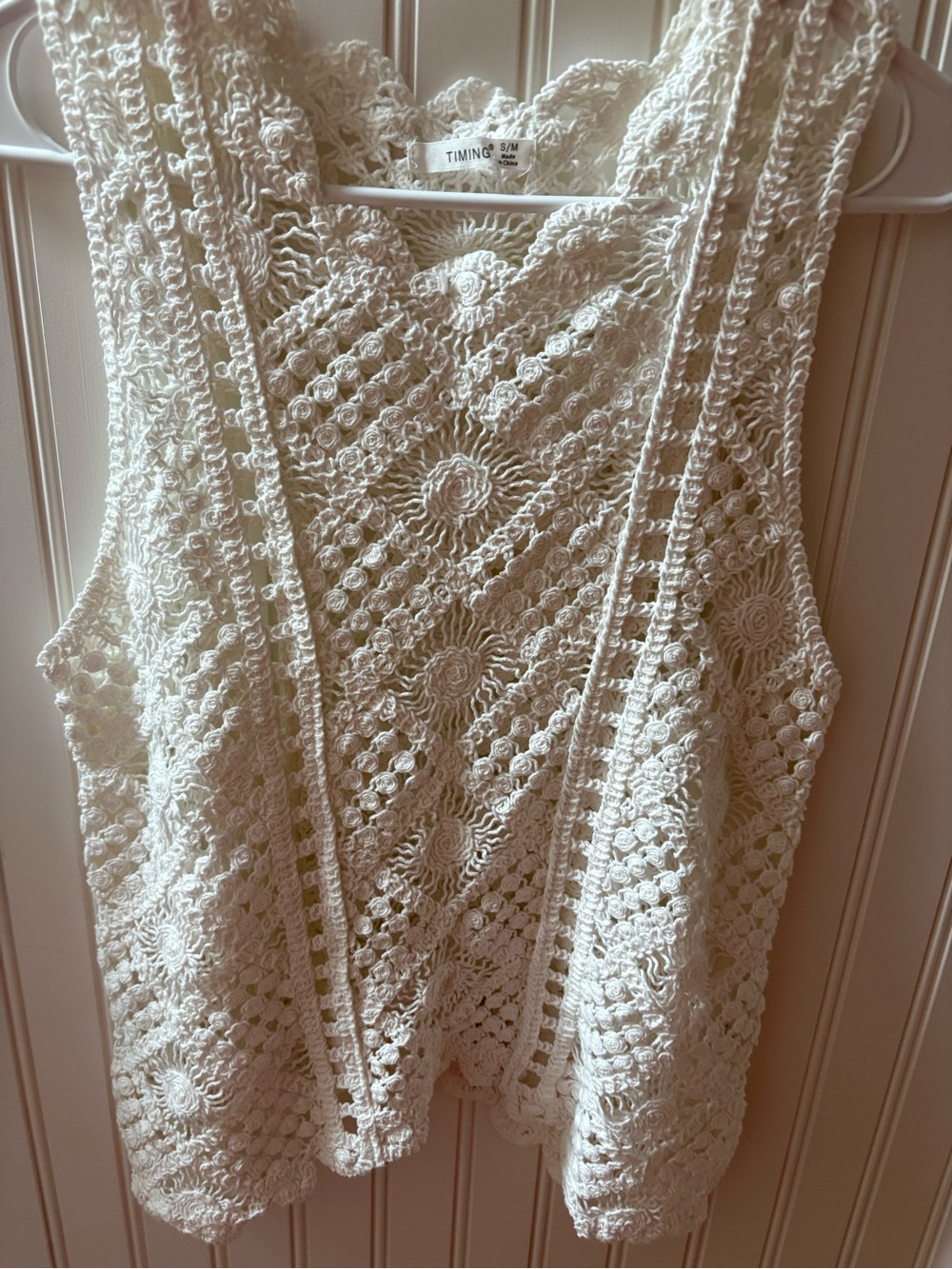 TIMING Cream White Crochet Knit Tank Top